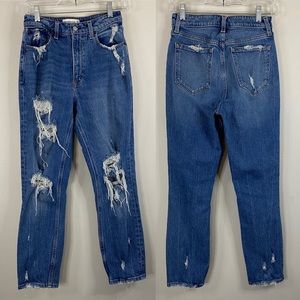Abercrombie & Fitch Curve Love High Rise Distressed Mom Jeans size 0